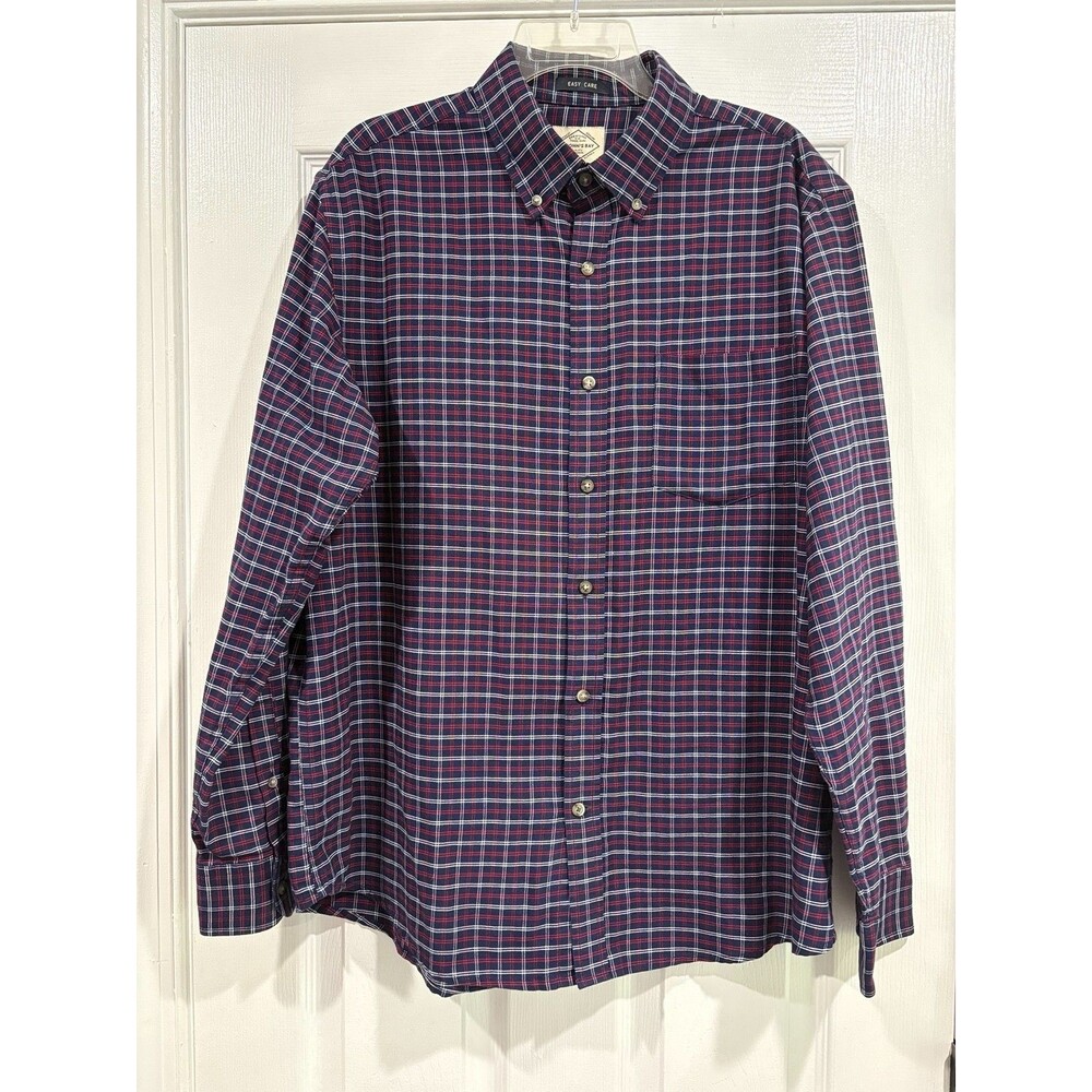St Johns Bay Mens Large Plaid Button Down Shirt Easy Care Long Sleeve